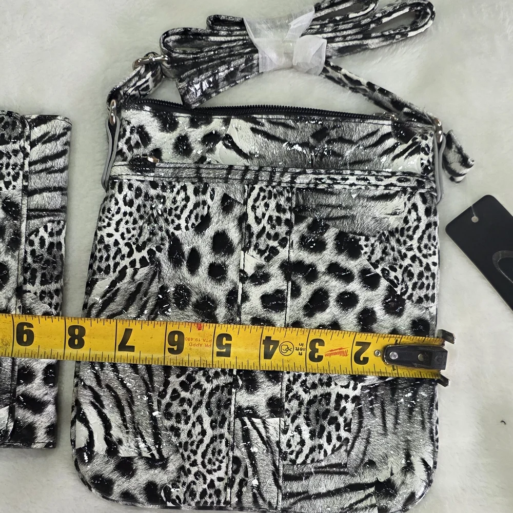Candie's Black and White Snow Leopard Cheetah Print Vegan Crossbody Bag